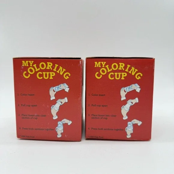 Vida Productions My Coloring Cup Dinosaur Made in USA Lot Of 2 Vintage New - Picture 2 of 6